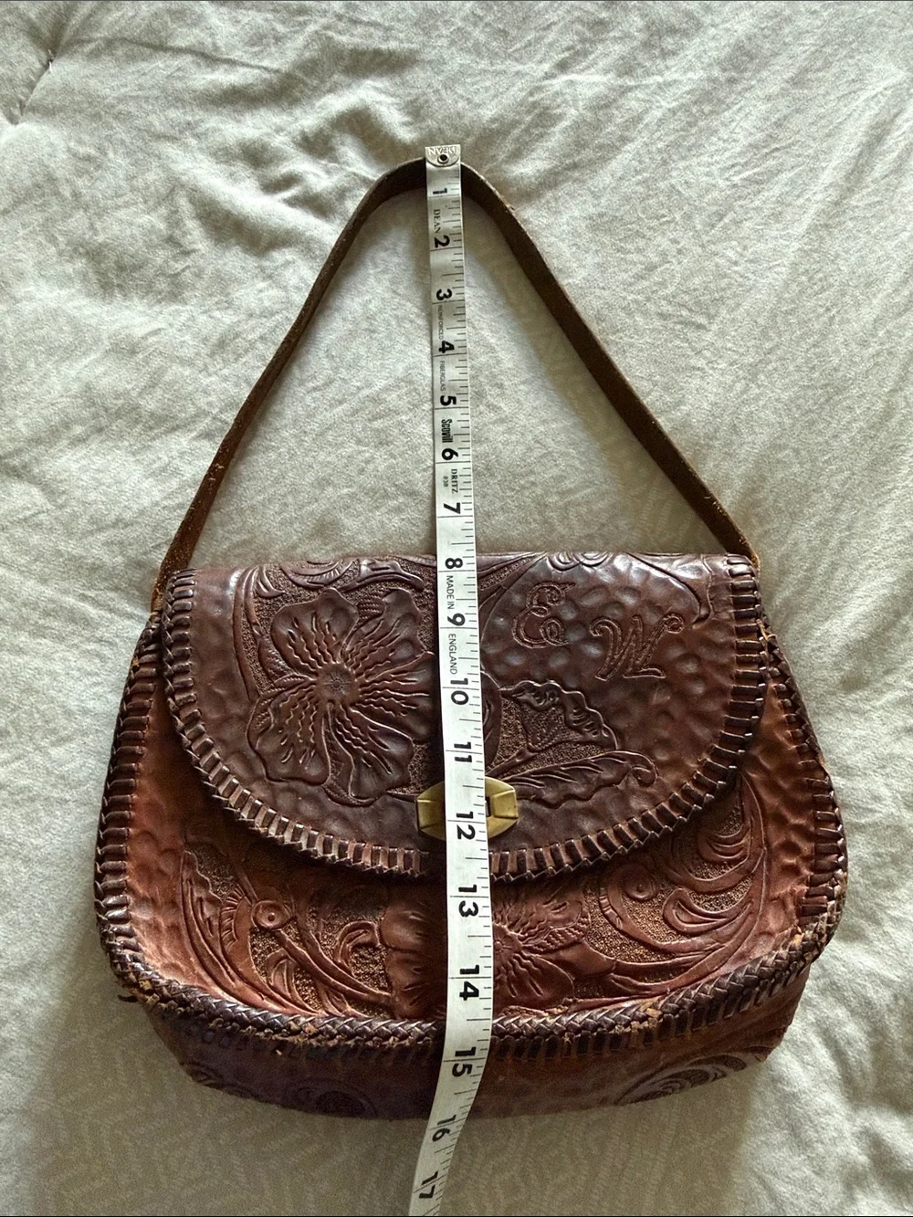 Vintage 70s Tooled Leather Floral Crossbody Purse 🤎 Western Boho
